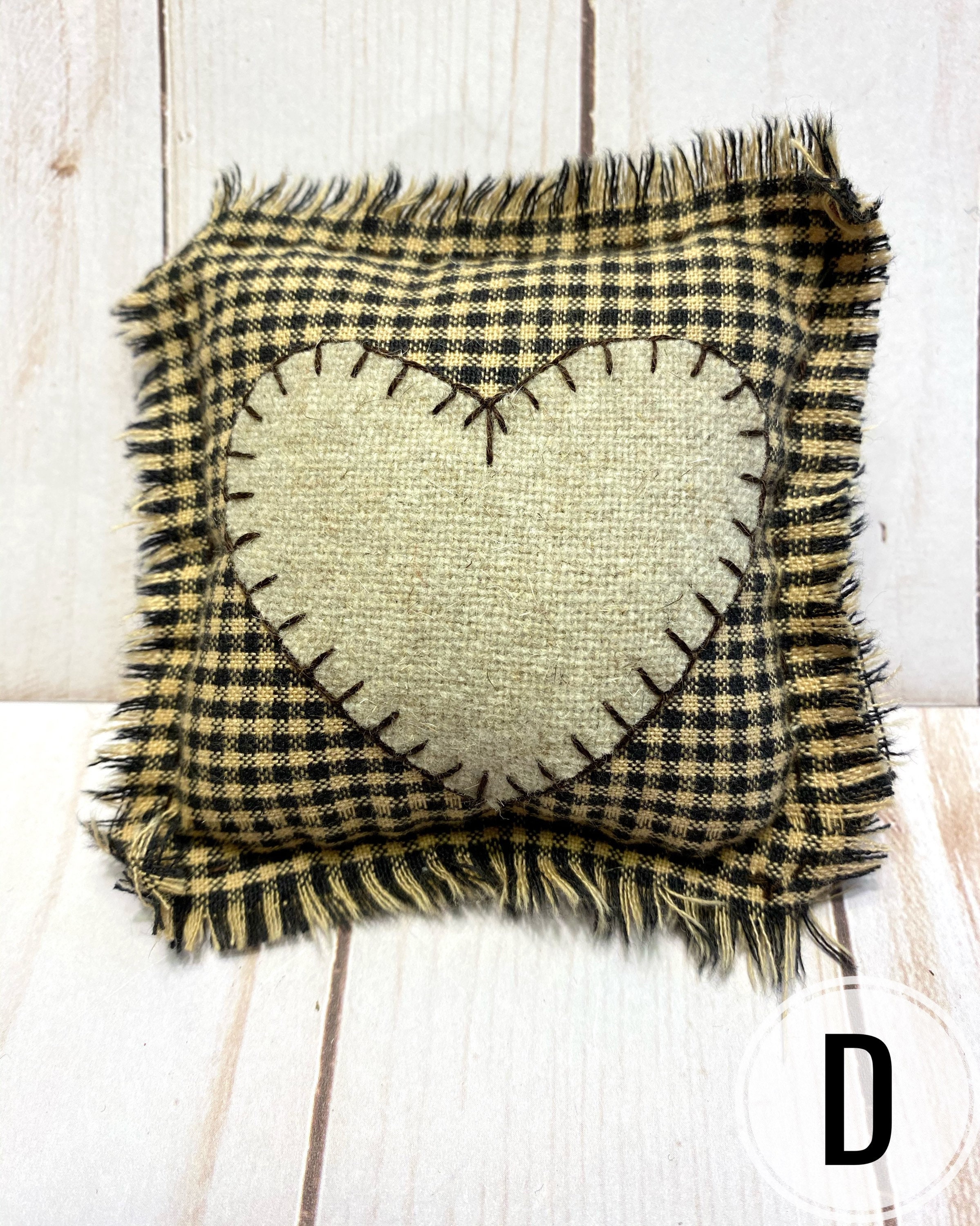 Homespun Cotton Bowl Filler Mini Pillow Wool Appliqué Heart Etsy