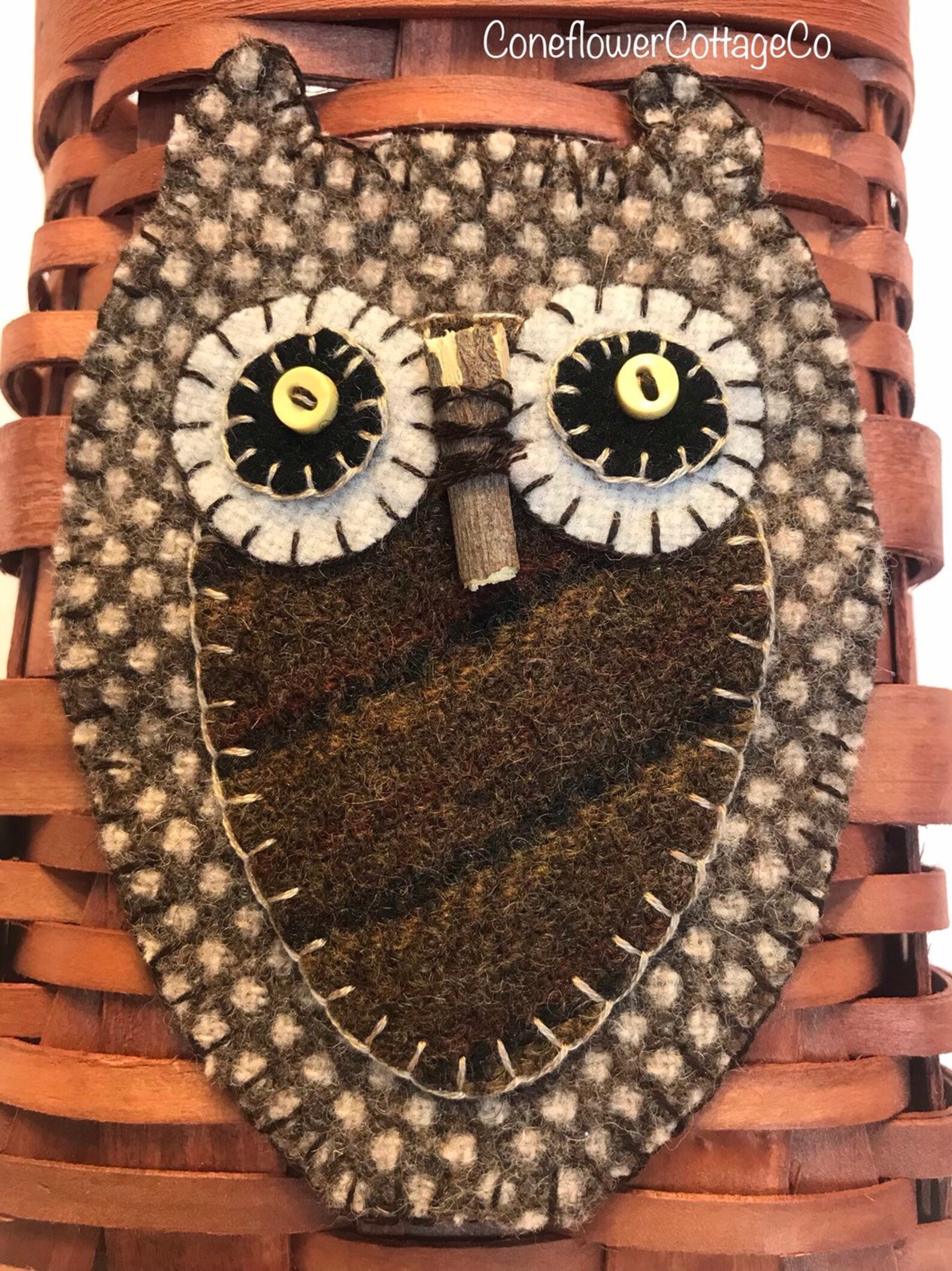 Eule Korb Wolle Applikation rustikale Dekoration