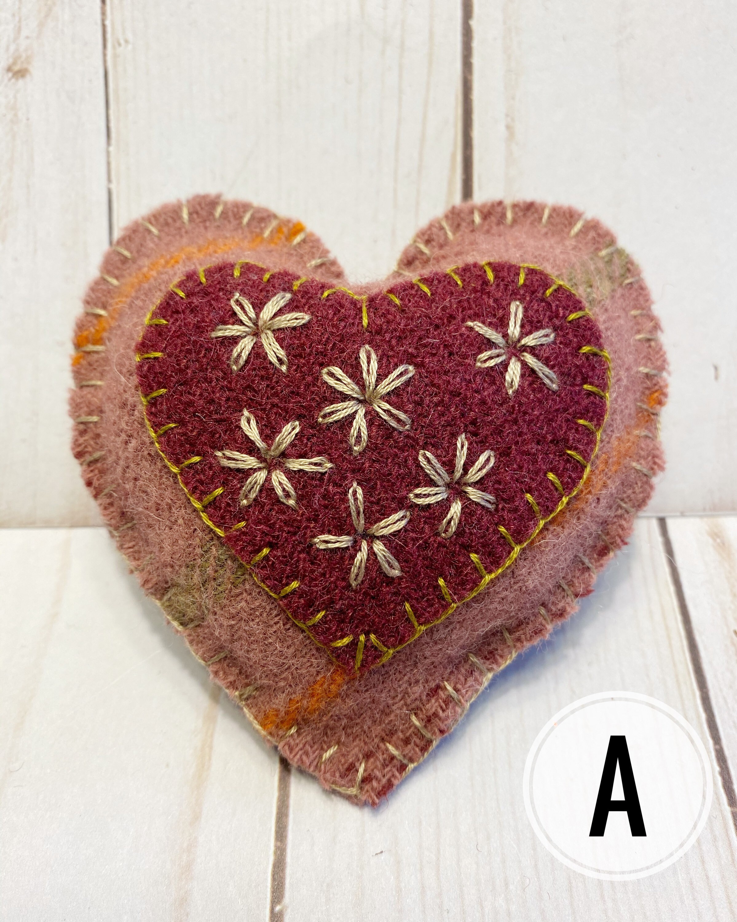 Mini Heart Pillow Handmade Wool Appliqué Valentines Day Etsy