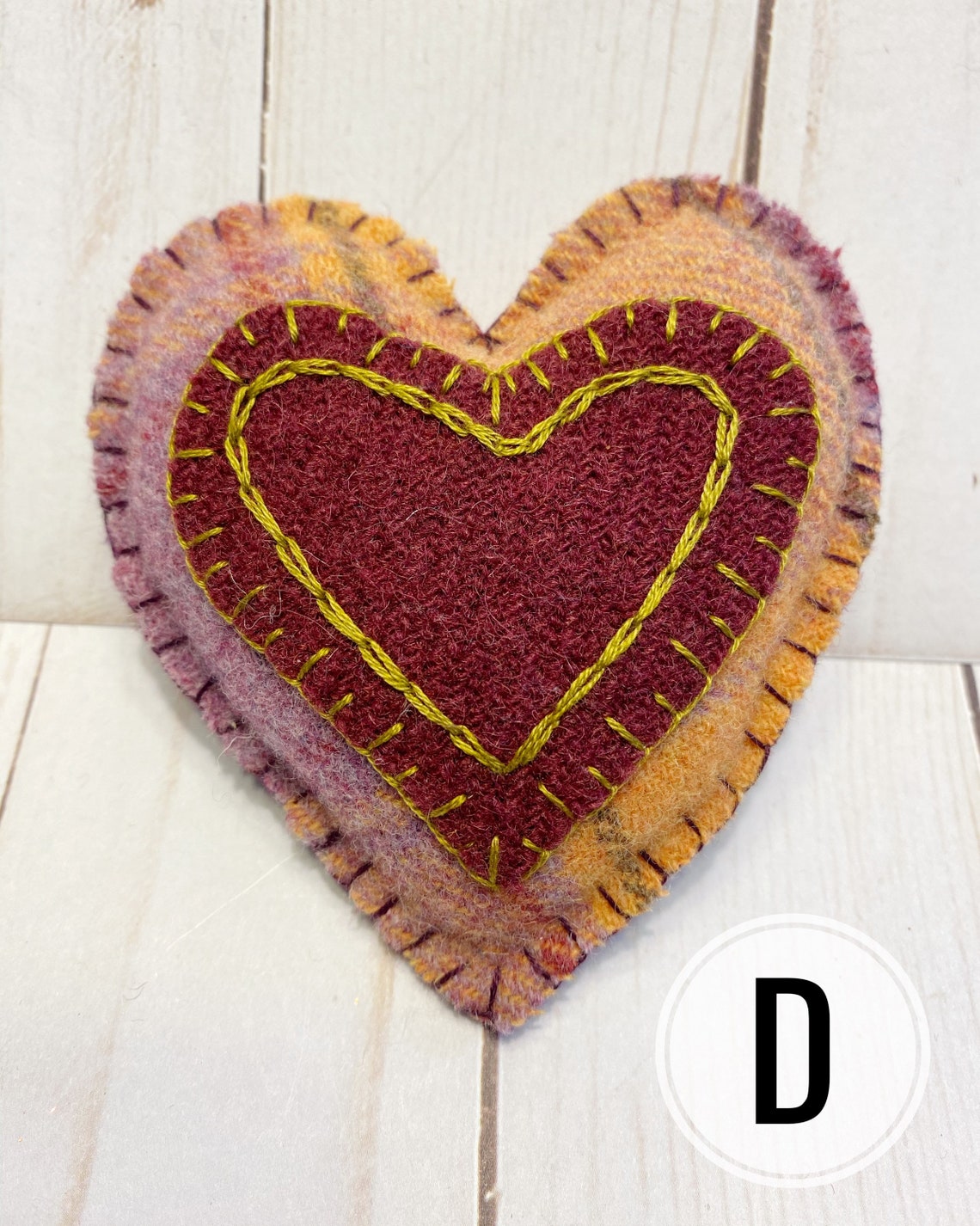 Mini Heart Pillow Handmade Wool Appliqué Valentines Day Etsy
