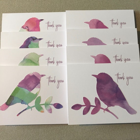 Thank You Card Set Thank You Notecards Set of 8 Blank Bird Thank You Note Cards Bird Silhouette Thank You Cards