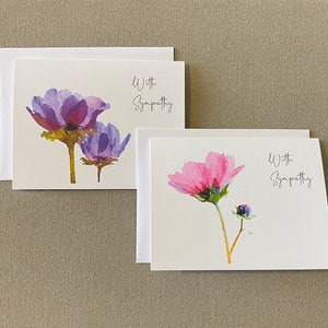 Watercolor Print Flower Sympathy Cards, Watercolor Print Sympathy Note Cards, Condolence Card Set, Sympathy Notecards, Set of 10