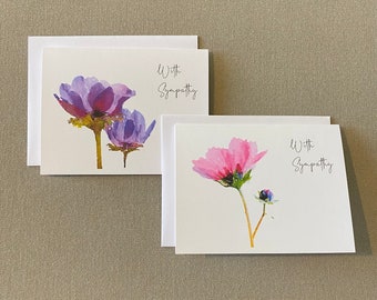 Watercolor Print Flower Sympathy Cards, Watercolor Print Sympathy Note Cards, Condolence Card Set, Sympathy Notecards, Set of 10