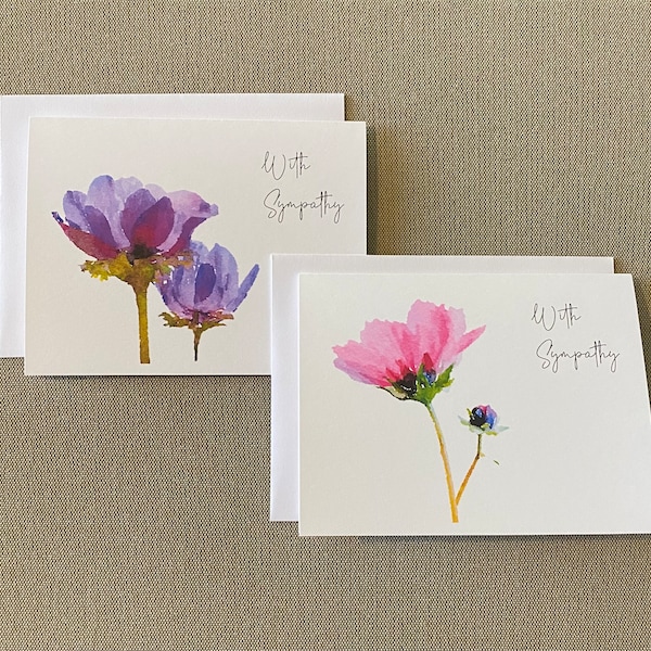 Watercolor Print Flower Sympathy Cards, Watercolor Print Sympathy Note Cards, Condolence Card Set, Sympathy Notecards, Set of 10