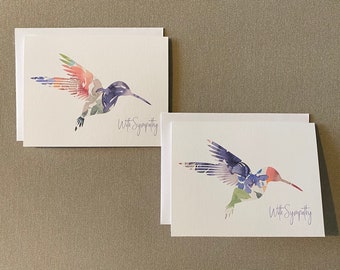 Colorful Hummingbird Sympathy Cards, Blank Hummingbird Sympathy Note Cards, Condolence Card Set, Set of 10