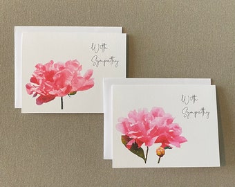 Watercolor Print Peony Sympathy Cards, Watercolor Print Sympathy Note Cards, Condolence Card Set, Sympathy Notecards, Set of 10