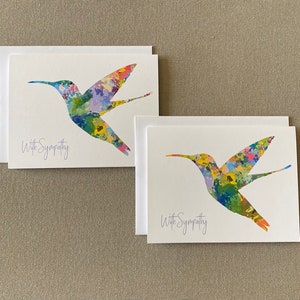 Colorful Hummingbird Sympathy Cards, Blank Hummingbird Sympathy Note Cards, Condolence Card Set, Set of 10