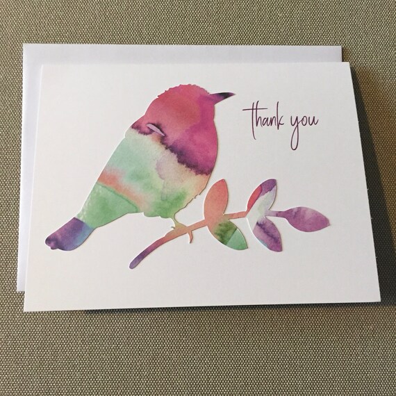Thank You Card Set Thank You Notecards Set of 8 Blank Bird Thank You Note Cards Bird Silhouette Thank You Cards