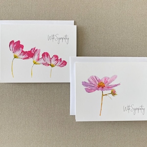 Watercolor Print Cosmo Flower Sympathy Cards, Watercolor Print Sympathy Note Cards, Condolence Card Set, Sympathy Notecards, Set of 10