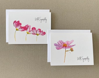 Watercolor Print Cosmo Flower Sympathy Cards, Watercolor Print Sympathy Note Cards, Condolence Card Set, Sympathy Notecards, Set of 10