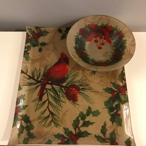 Pfaltzgraff Cardinal Glass Platter and Bowl Set - Holiday Decor - Etsy