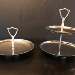 Vintage, Mid Century Modern, Chrome Serving Pieces, Set of 2 Serving Pieces, 2 Tier Serving, Matching Serving Pieces, Round, Tidbit,1960