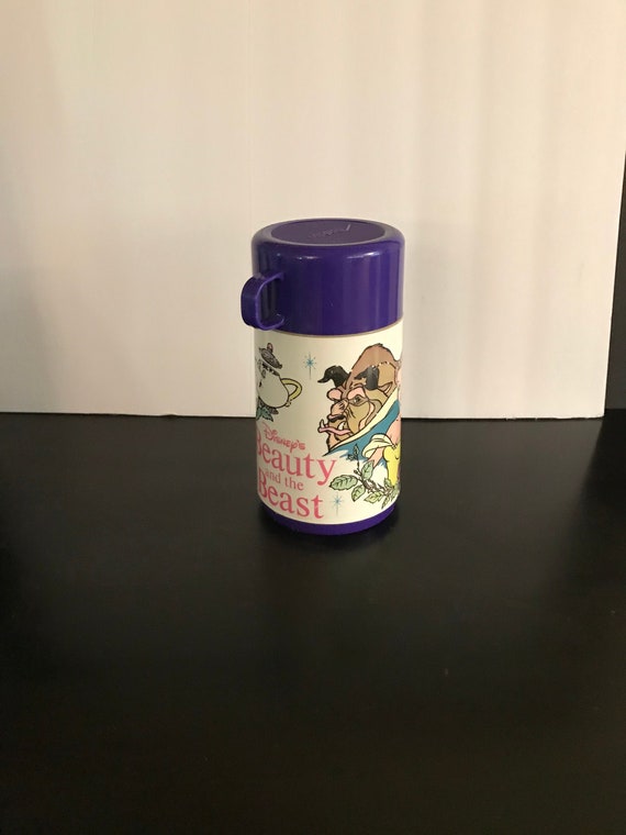 Vintage, Disney, Beauty and the Beast Thermos, Purple, Thermos With  Original Cup, Aladdin Industries, Inc, Nashville, Tenn. Made in USA,1990 