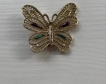 Vintage Gerry's Butterfly Brooch, Gold Tone Filigree Pin, 1980s