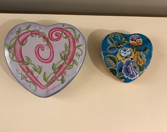 Vintage Brighton Heart Shaped Tin: Floral Jewelry Container