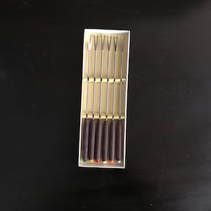 Vintage, Fondue Forks, 6 Stainless Steel, Teak Handles, 1970’s