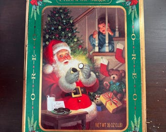 Vintage Collectible Oreo Christmas Tin, Christmas Container, 1992