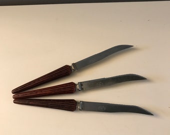 Vintage REO Stainless Steel Steak Knives - Faux Horn Handle, Set of 3