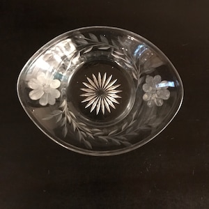 Vintage, "Etched" Heisey Glass Dish, Glass Dish, Small Glass Candy Dish, 1950's, H inside Diamond.