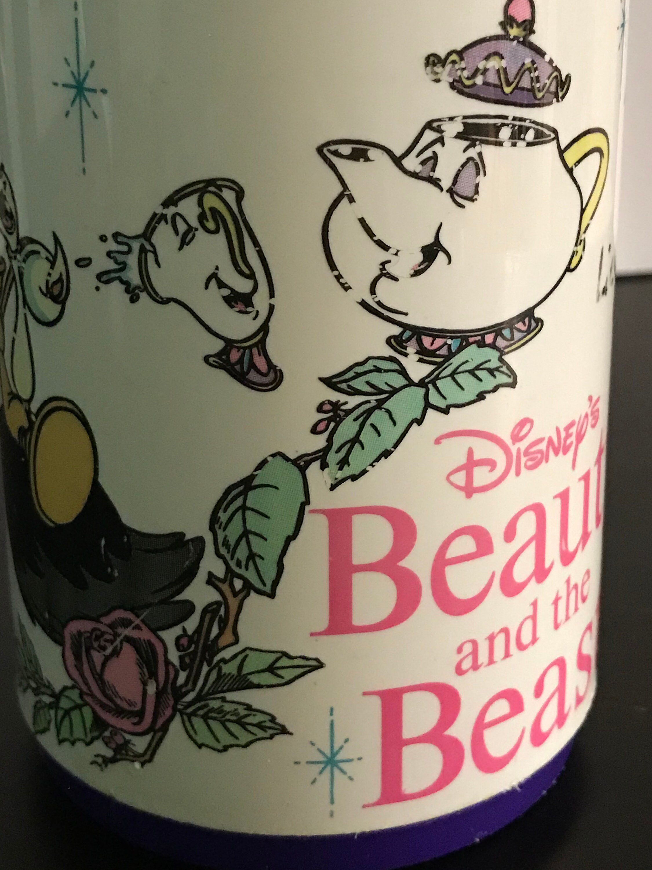Vintage, Disney, Beauty and the Beast Thermos, Purple, Thermos With  Original Cup, Aladdin Industries, Inc, Nashville, Tenn. Made in USA,1990 