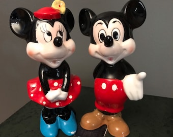 Vintage Mickey and Minnie Mouse Figurines, Disney Collectibles (Set of 2)