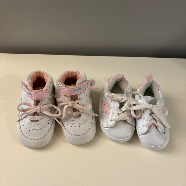 Baby Shoes, Set of 2, Vintage Baby Shoes, Dyna Kids, High Top, Tennis Shoes, Velcro Closure, Baby Girl Shoes, Pre-Walker, 1980's