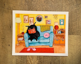PRINT Mothman Illustration - 5x7 - 8x10 - von handgemachten Halloween Kunstwerk - Spooky Witchy Nerdy Goth Geschenk