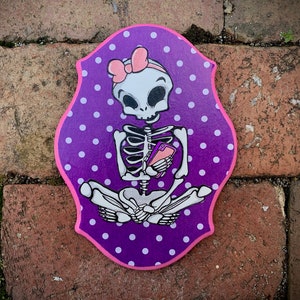 iBone - Pittura ad acquerello originale su xilografia - Arte di Halloween - su carta con motivi selezionati a mano su legno decorativo dipinto