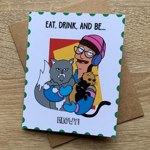 Gayle, Mr. Business et Cats - Carte de Noël Bob's Burgers, carte de vœux drôle et mignonne, Hanoucca, impression d'art, cadeau ringard, amoureux des chats