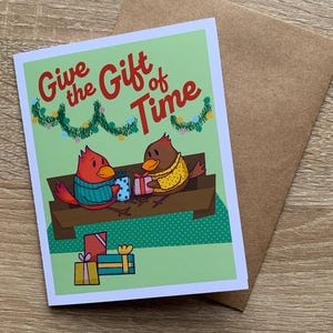 Carte de voeux pour les fêtes des cardinaux du milieu du siècle - 4 x 5 avec enveloppe - jolie carte de Noël faite main de Hanoucca - verte et rouge - oiseau vintage