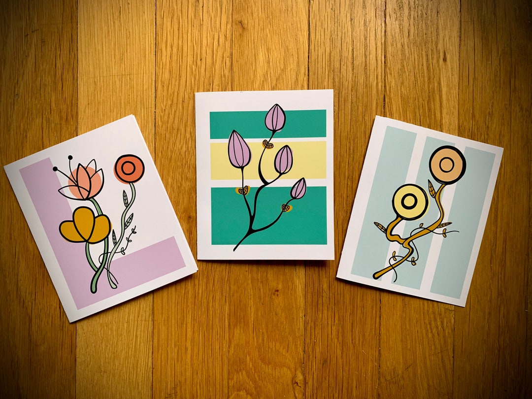 3 Spring Flower Thank You Cards, Handmade Mothers Day Card, Mothers Day ...