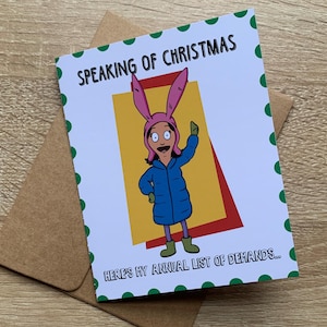 Louise Belcher - Tarjeta navideña de Bob’s Burgers, tarjeta navideña divertida y tierna, Hanukkah, impresión artística, regalo nerd, regalos, lista navideña, tarjeta de broma