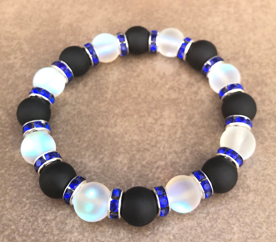 Thin Blue Line Bracelet Mens Beaded Bracelet Police Officer Etsy