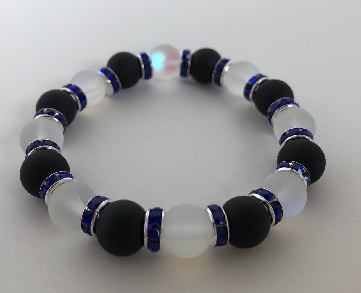Thin Blue Line Bracelet Mens Beaded Bracelet Police Officer Etsy