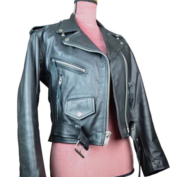 Blouson perfecto femme en cuir de vachette noir vintage | Moto, Motoclub, Rider, Heavy Metal | Taille S