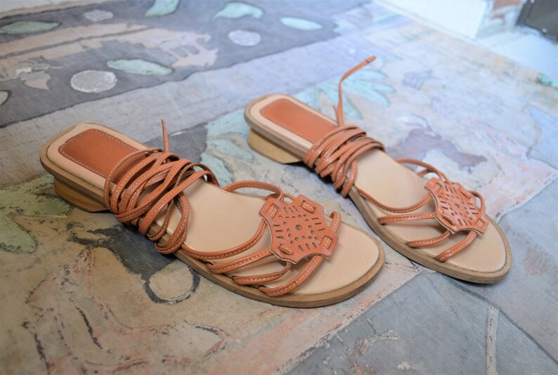brown ankle tie sandals