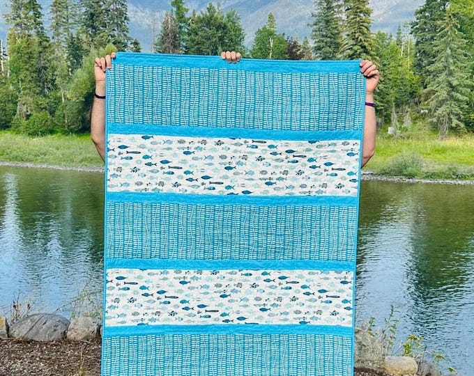 Handmade Fish Quilt from Montana ~ FREE SHIPPING ~ 43 x 58 ~ Packaged by Young Adults with Special Abilities!