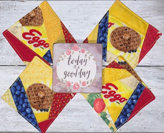 Quilted Coaster Set of 4 ~ Handmade and Quilted ~ FREE SHIPPING ~ Featuring Eggo Waffles