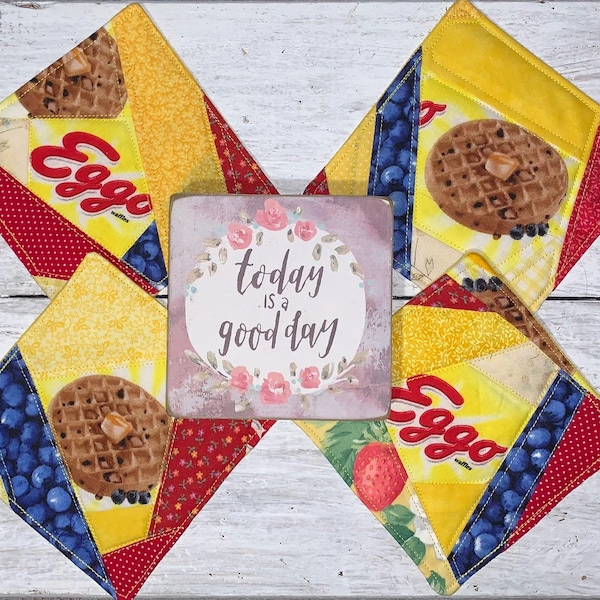 Quilted Coaster Set of 4 ~ Handmade and Quilted ~ FREE SHIPPING ~ Featuring Eggo Waffles