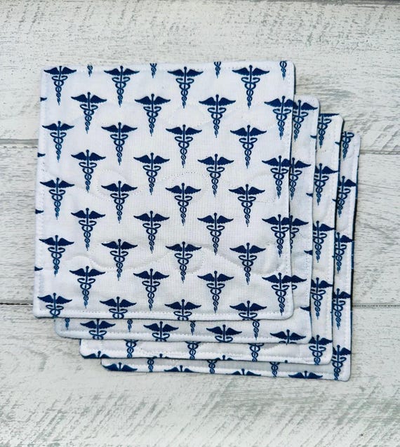 Reversible Caduceus Coasters Set of 4 ~ FREE SHIPPING ~ Handmade and Quilted ~ Reversible