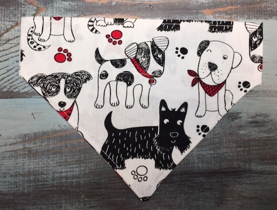 Jack Russell Bandana, Scottie Bandana, Black and White Dog Bandana, Gift for Puppy, Collar Slips Thru, Made in Montana, Ready to Ship!