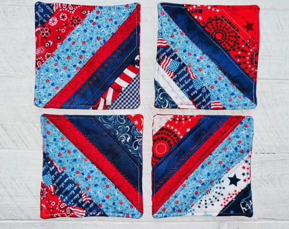 Reversible Patriotic Coaster Set of 4 ~ FREE SHIPPING ~ Quilted and Handmade