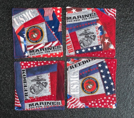 USMC Quilted Coaster Set of 4 ~ Handmade ~ FREE SHIPPING