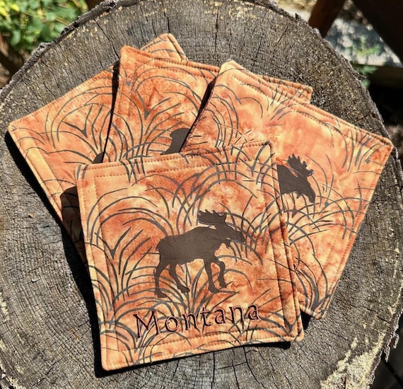 Montana Moose Coasters ~ FREE SHIPPING ~ Set of 4 ~ Handmade and Quilted