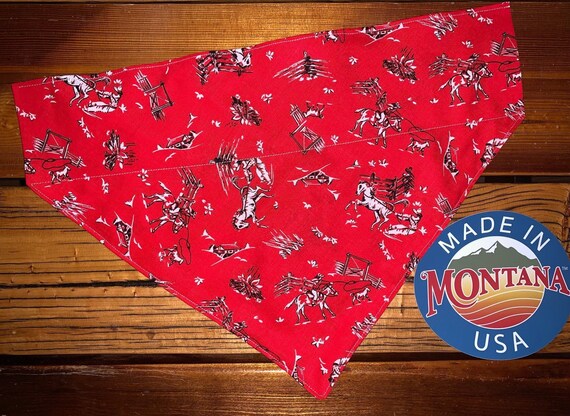 Rodeo Pet Bandana ~ FREE SHIPPING ~ Only Larger Sizes Left~ Your Pet's Collar Slips Over ~ Cowboy Cowgirl Dog ~ Made in Montana!