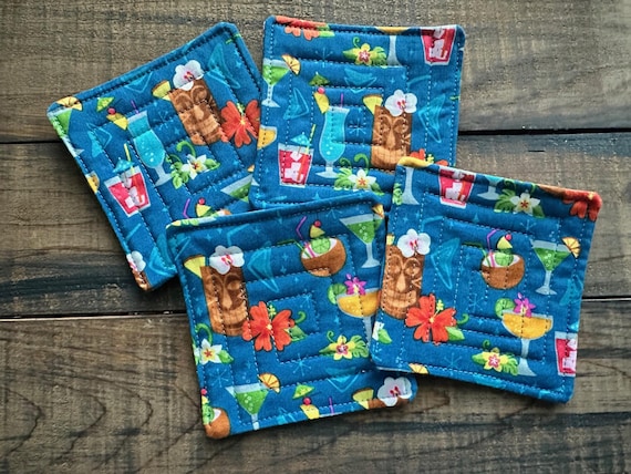 Tropical Tiki Coaster Set ~ Quilted and Handmade ~ FREE SHIPPING!
