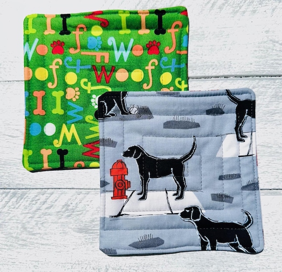 Quilted Coaster Duo ~ Doggy Themed ~ FREE SHIPPING ~ Happily Packaged by Young Adults with Special Abilities