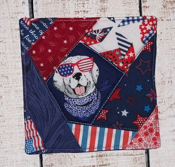 Set of 4 Patriotic Labs Quilted Coasters ~ Handmade and Ready to Go ~ FREE SHIPPING!