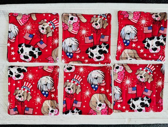 Patriotic Reversible Coaster Set of 6 ~ Quilted and Handmade ~ FREE SHIPPING!