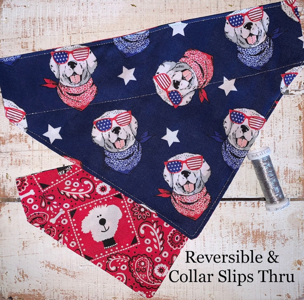 Designer Dog Bandana, Collar Slides Thru, Patriotic Gift for Your Dog, Cool  Dog Gear, Made in Montana Assistedly by Special Olympic Athletes